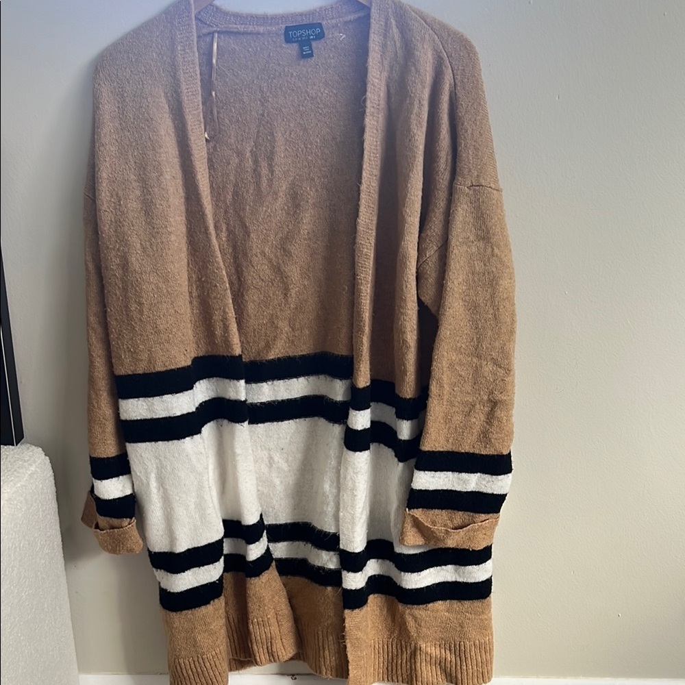 Topshop Camel and White Striped Cardigan